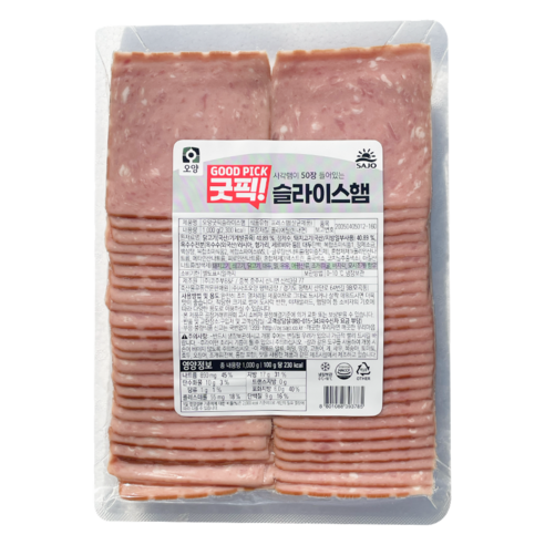 사조오양 굿픽 슬라이스햄 1kg 돼지고기 40% 닭고기 40%