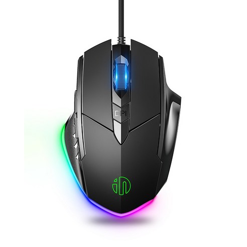 Inphic W1 Pro 무소음 마우스 RGB 매크로 프로그래밍 기능 탑재 6버튼 인체공학적 유선 게이밍 마우스, 블랙