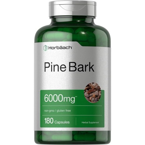 Horbaach 소나무 껍질 추출물 6000 mg | 180 캡슐 95% 프로안토시아니딘 함유 표준화 GMO 프리, 글루텐 프리 보충제 234377, 1개