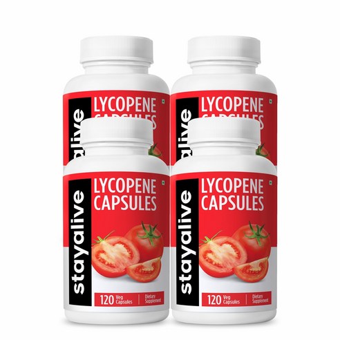 STAY ALIVE 남성용 리코펜 보충제 60mg, 천연 토마토 추출물 분말, 100% 식물성 리코펜 복합체, 비GMO 및 글루텐 프리 카로티노이드 보충제, 4개, 120정