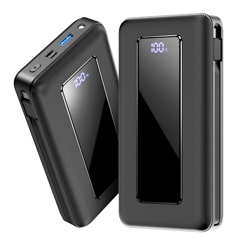 UOOFON 대용량 보조배터리 40000mAh 일체형 고속충전 PD 22.5W QC3.0잔량표시 멀티단자, 블랙, P8