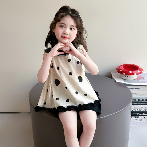 밀크봉봉 티요크 여름 여아 아동 땡땡이 나시 반바지 세트
