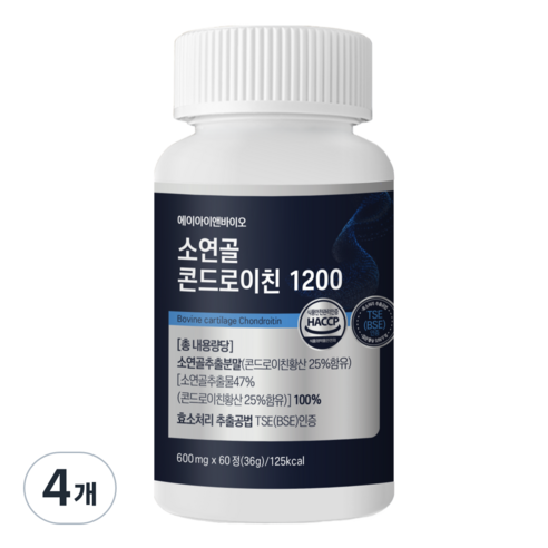 ainbio 고함량 소연골 소유래 콘드로이친1200 4배빠른 흡수율 저분자 부형제 제로 무료배송, 4개, 60정