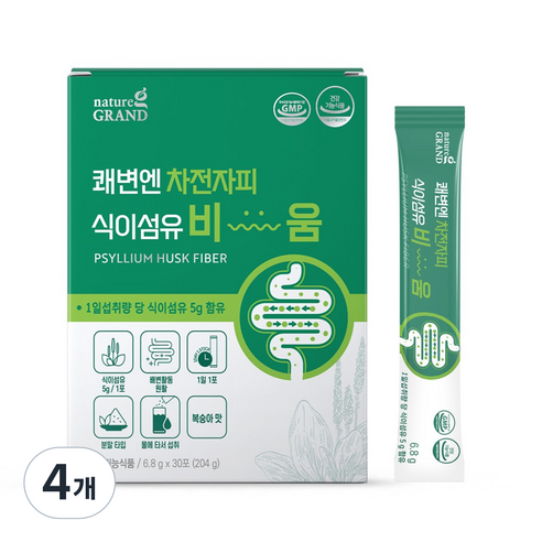 네이처그랜드 쾌변엔 차전자피 식이섬유 비움 장건강 배변활동 30포 30일분, 204g, 4개