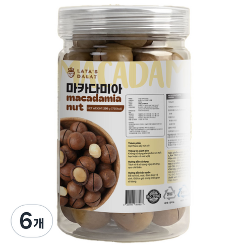 라타스달랏 특대사이즈 마카다미아 속이꽉찬 까먹는 대과 무첨가, 6개, 250g