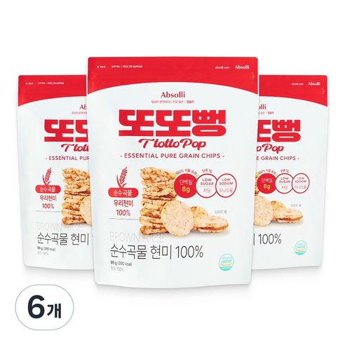 또또뻥 현미 100% 뻥튀기 고단백 저당 다이어트 과자 간식, 6개, 95g