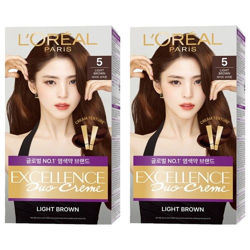 로레알파리 NEW 엑셀랑스 듀오크림 염모제, 5라이트브라운, 2개