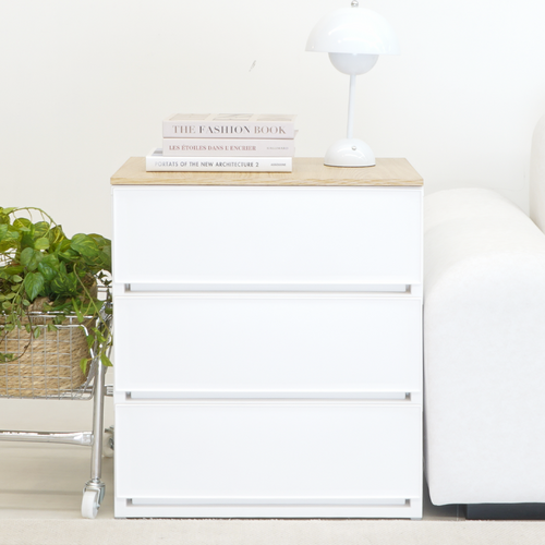 엠비코 우든 와이드 우드상판 서랍장, 화이트, 3단