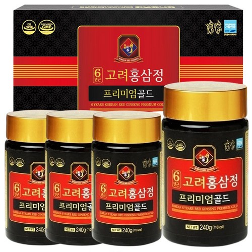 고려 6년근 홍삼정 프리미엄 골드 진한 농축액 홍삼 진액 선물세트, 240g, 4개