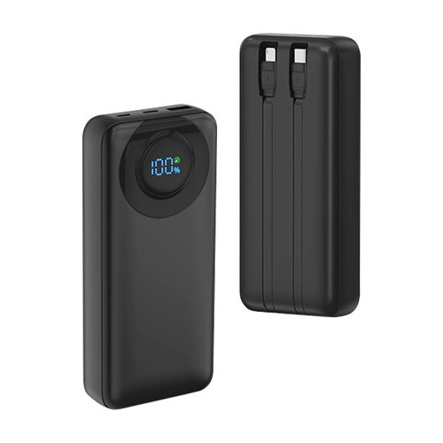 VergHatia 대용량 보조배터리 30000mAh 고속충전 보조배터리 LED 디스플레이 잔량표시 4 In 1출력, 블랙, P2-30000mAh