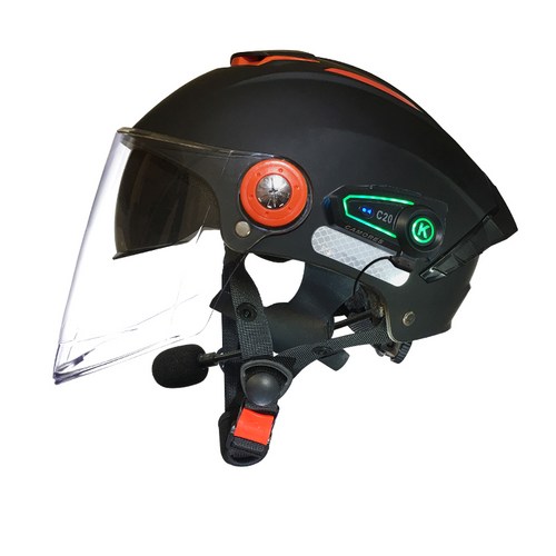 셀리오 반모헬멧블루투스 헬멧 헬맷 핸즈프리, 프리사이즈, 무광검정-짧은거울-투명긴거울-블루투스 C20