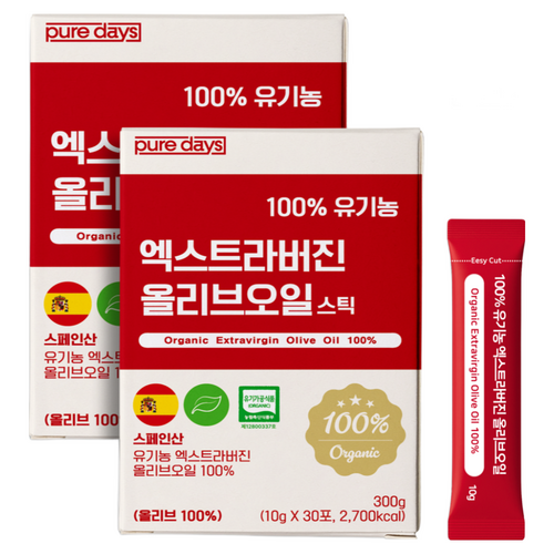 퓨어데이즈 아침엔 100% 유기농 엑스트라버전 올리브오일 스틱 스페인, 60개, 10g