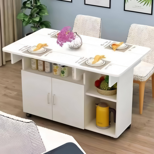 수납 식탁테이블 이동식 접이식 식탁 거실 수납 테이블  80CM 46인용 흰색