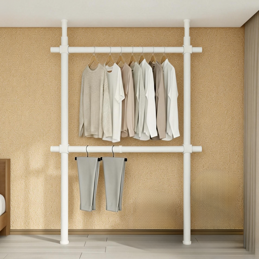 NEDYOU 보강형 32mm 드레스룸 와이드 2단 행거 고정식 설치형 심플 튼튼한 철제 옷걸이행거 YJ045