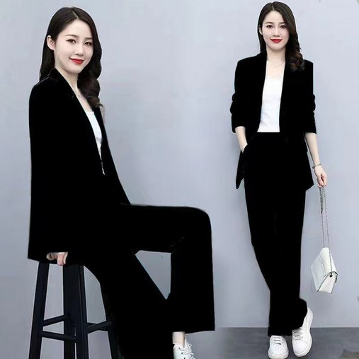 타임퓨어 여성 정장세트 봄 가을 여성 오피스룩 투피스 세트 자켓 와이드 팬츠 직장인 룩 스타일리시 출근 일상