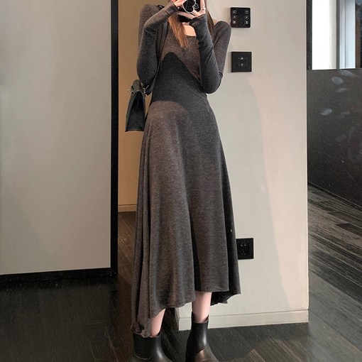 비비에모 슬림핏 언발란스 긴팔 롱 원피스 05474