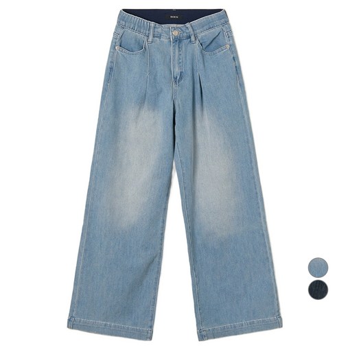 로엠 여성용 린넨 턱 와이드 데님 바지