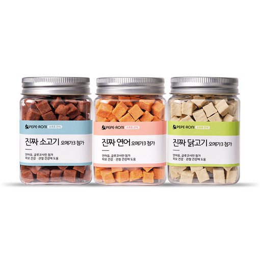 페페로니 강아지 진짜 오메가3 트릿 세트, 소고기  연어  닭고기, 540g, 1세트