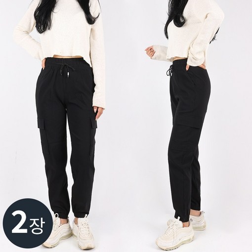 11 C여성면스판조거팬츠 여자 여성 카고 조거 밴딩 포켓 스판 코튼 나일론 데일리 팬츠 빅사이즈 단체