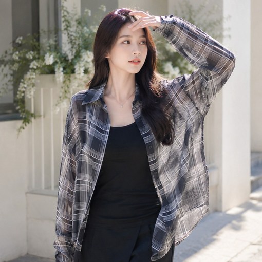 하미하미 여성 체크남방
