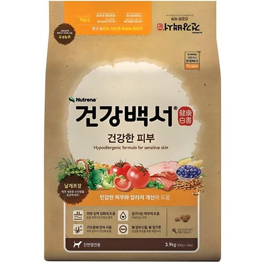 건강백서 강아지 기능성 사료, 피부피모알러지, 3.9kg, 1개
