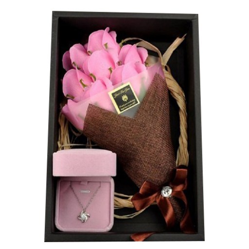 아르띠콜로 은목걸이 + 비누 꽃다발 세트, 은 스타(목걸이), 러블리 핑크(꽃다발)