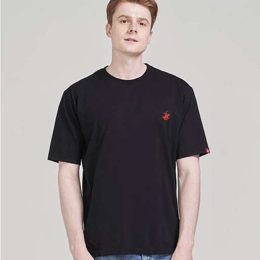 BEVERLY HILLS POLO CLUB 比佛利保羅 男女通用 Timeless 刺繡Logo 透氣圓領短袖T恤 CPS9T00, 黑色