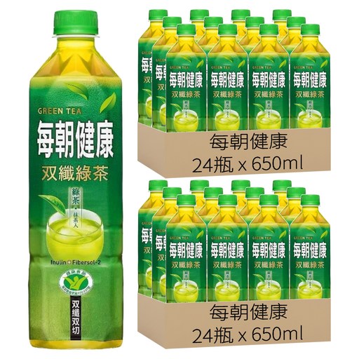 每朝健康 雙纖綠茶, 650ml, 48瓶