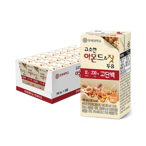 연세우유 고소한 아몬드 앤 잣 고단백 두유, 24개, 190ml