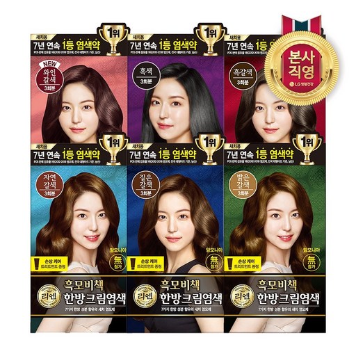 리엔 리엔 흑모비책 크림 염색약 120G &times; 2개 6종 택1 흑갈색