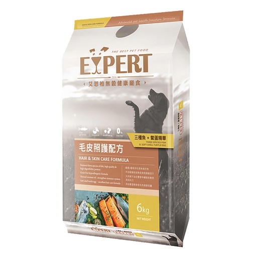EXPERT 艾思柏無穀健康寵食 毛皮維護配方, 三種魚 + 鱉蛋精華, 6kg, 1袋