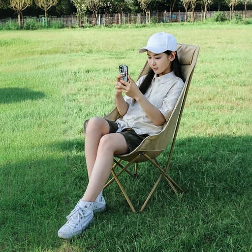 캠프텐버 아웃도어 릴렉스 접이식 캠핑 의자, 1개, 베이지