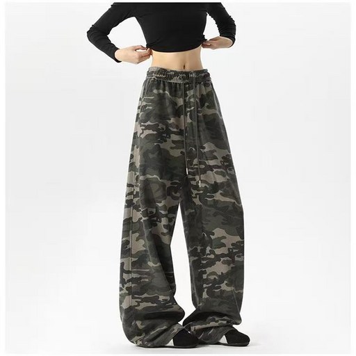 봄가을 신상 여성 팬츠 밀리터리 와이드 조절 가능한 허리끈 팬츠 어디에나 잘 어울리는 오버핏 조거 팬츠