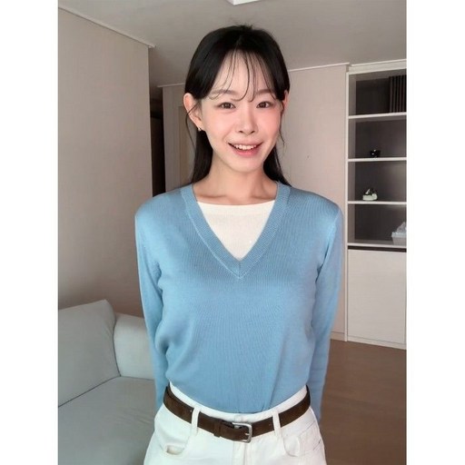 백화점 출고 더틸버리 울 배색 레이어드 브이넥 니트 TRAM1PO52W