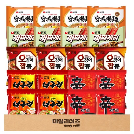 [데일리이츠] 농심 봉지라면 낱개 5종 4개씩 (신라면4 짜파게티4 오징어짬뽕4 너구리4 안성탕면4)