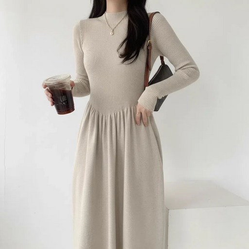 BuGeum 반목 골지 니트 루즈핏 롱원피스 가을 겨울