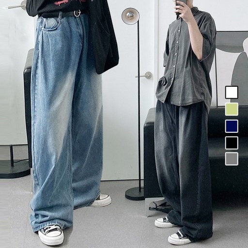 기본롱 S3XL 루카 벌룬핏 사이드 핀턱 셔링 와이드 데님 팬츠 청바지