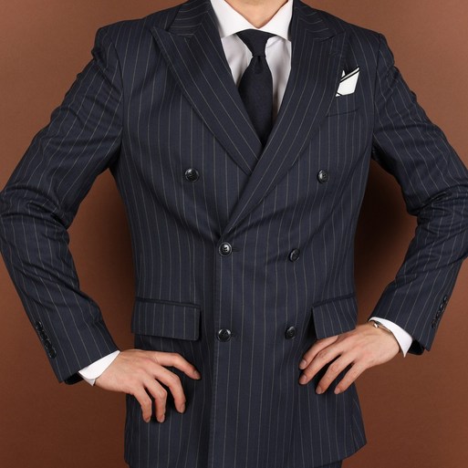 로얄수트 스트라이프 더블정장 봄 가을 비스코스 네이비 더블 수트셋업