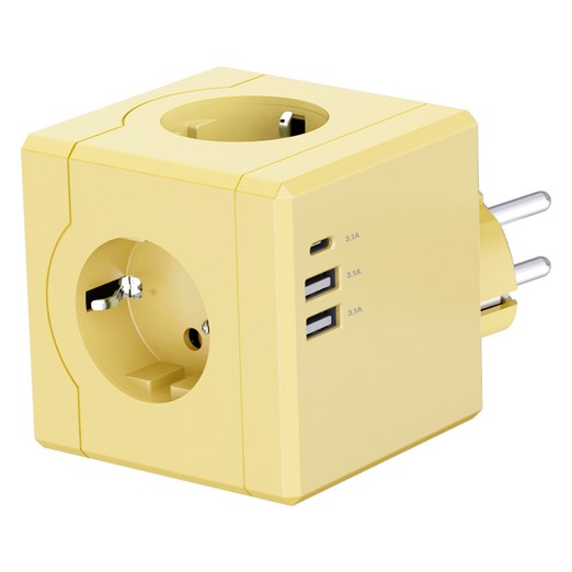 티메코 SF코팅 큐브 디자인 멀티탭 4000W 고용량 3구 USBA 2개 C타입 1개, 1개, 옐로우, 7.6cm