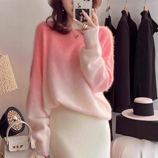 쁘띠꼬모 여성 그라데이션 루즈핏 크루넥 니트 스웨터 GX5100271