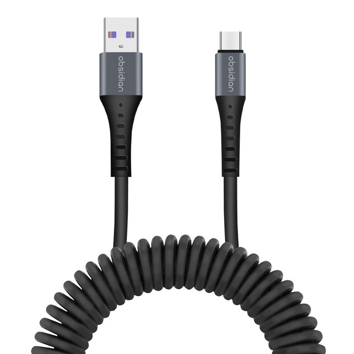 옵시디언 차량용 USB A to C 핸드폰 스프링 코일 고속충전케이블 3A, 12cm, 단일색상, 1개