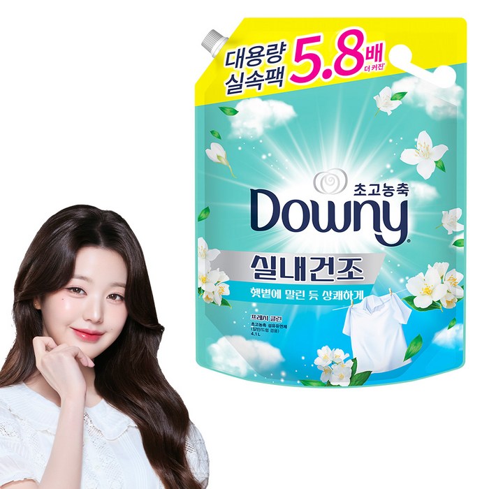 다우니 대용량 실내건조 프레시클린 초고농축 섬유유연제 자스민향 리필, 4.1L, 1개