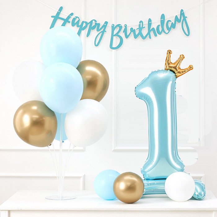 조이파티 풍선스탠드 + 생일가랜드 + 숫자풍선 생일세트 1, 블루, 1세트
