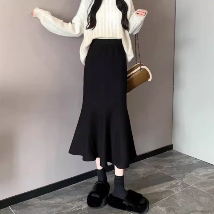 루나모드 인어 롱 프릴 머메이드 니트 스커트  K0133