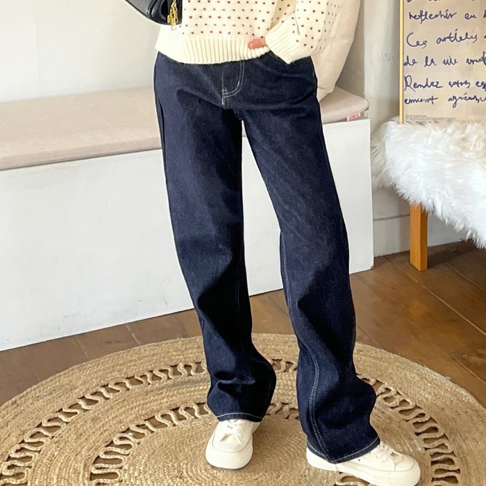 디아미뇽 폴드 융기모 생지 와이드 데님 팬츠