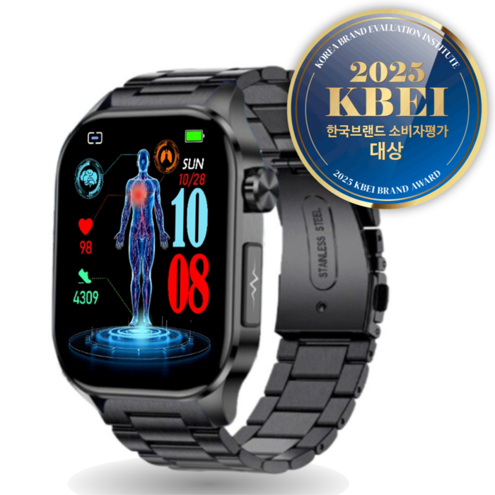 액션맨 글루코워치 ET 건강데이터 스마트워치, 블루투스, 5.13cm, 블랙실리콘블랙스틸