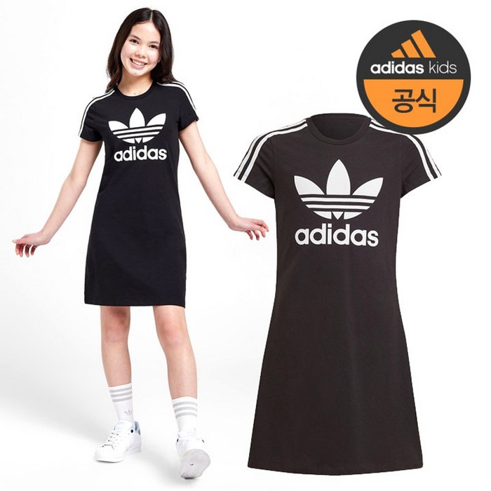 아디다스  130cm 160cm  주니어 성인여성 오리지널 아디컬러 반팔원피스 드레스-HK0289