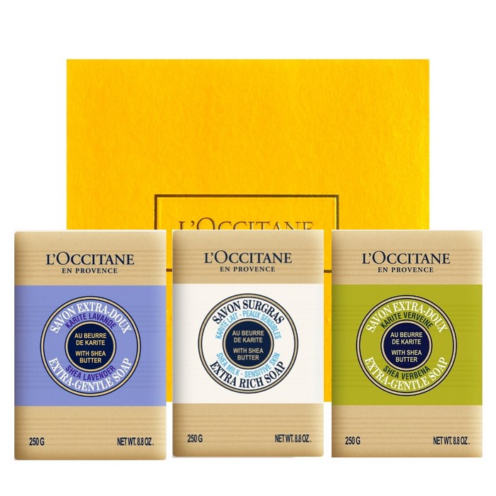 록시땅 시어 버터 솝 밀크1버베나1라벤더1 트리오 선물세트, 3개입, 250g