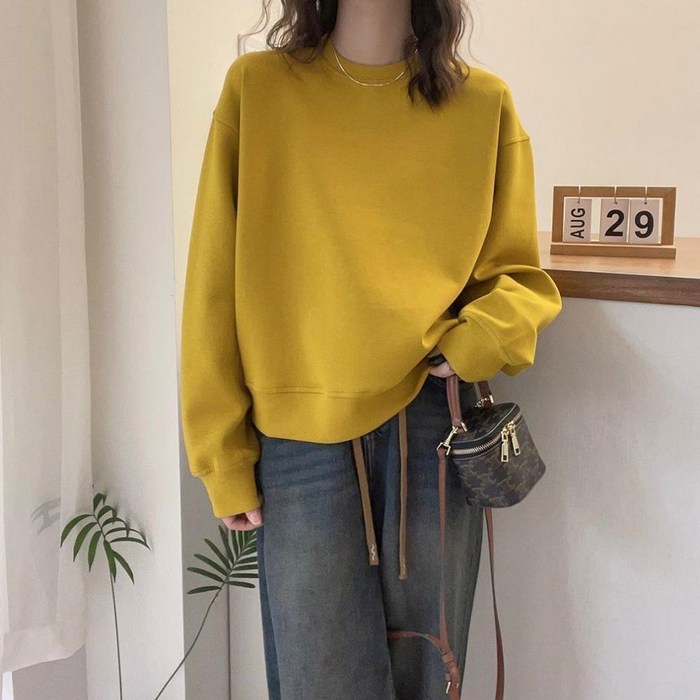 여성 따뜻 무지 데일리 베이직 기본 긴팔 긴소매 크롭 세미크롭 오버핏 루즈핏 맨투맨 티셔츠그레이프세미크롭맨투맨