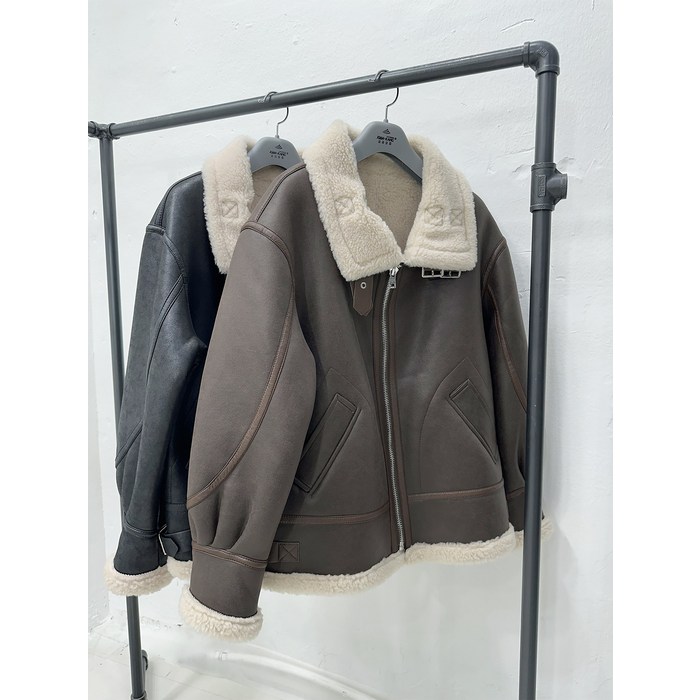 금강모피 금강 자체제작 리얼양모 클래식 라인배색 무스탕 2컬러 CGH222 브랜드스토어